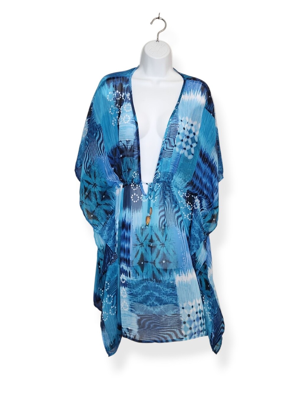 Bleu Rod Beattie Swim Cover-Up Caftan Blue Abstract Print Size Large